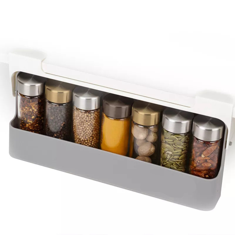 Kitchen Spice Jar Drawer Organizer Tray Seasoning Jars Hanging Rack Self Adhesive Adjustable Under Table Storage Drawer