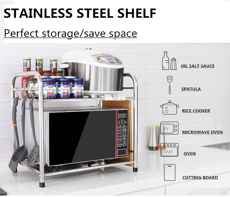 2 Tier Kitchen Multifunctional Diy Stainless Steel Microwave Oven Storage Rack Shelf Storage Kitchen Furniture